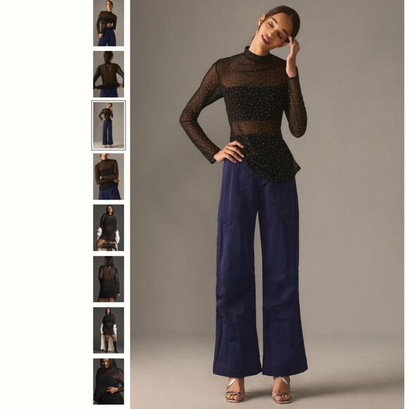 Anthropologie Eva Franco Long-Sleeve Sheer Sparkle Tunic Top - Picture 4 of 4